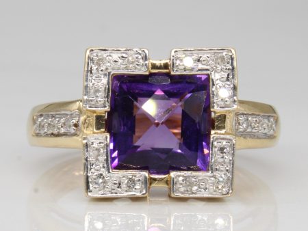 Amethyst & Diamond Cocktail Ring | 2.00ct, 0.09ctw | SZ 8.75 | Cheap